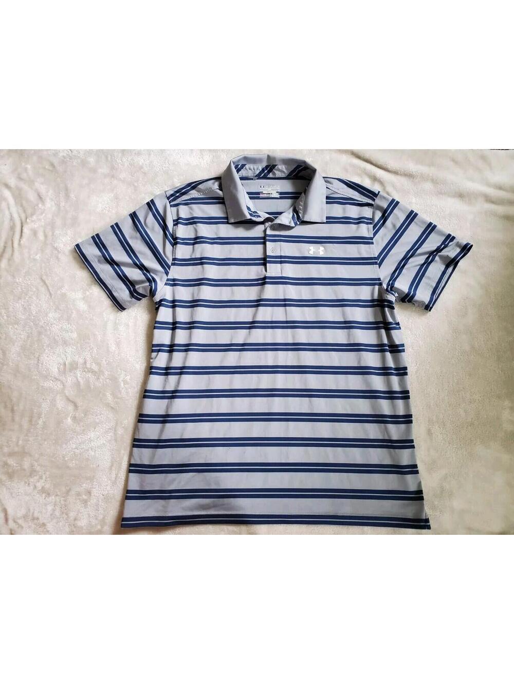 Under Armour Polo XXL Loose Heat Gear Grey Blue Striped